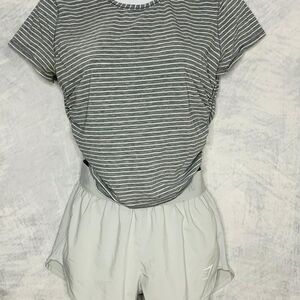 lululemon athletica Gray Striped Tee and Light Gray Athletic Shorts